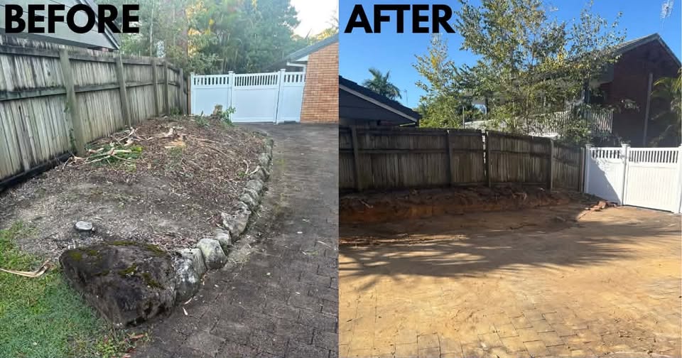Garden bed and rock surround removed, prepped for retaining wall